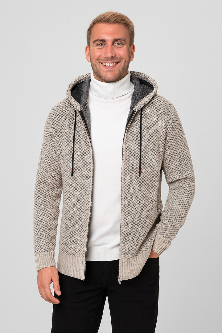 Fenris | Structured Knit Zip Hoodie with Fleece Interior
